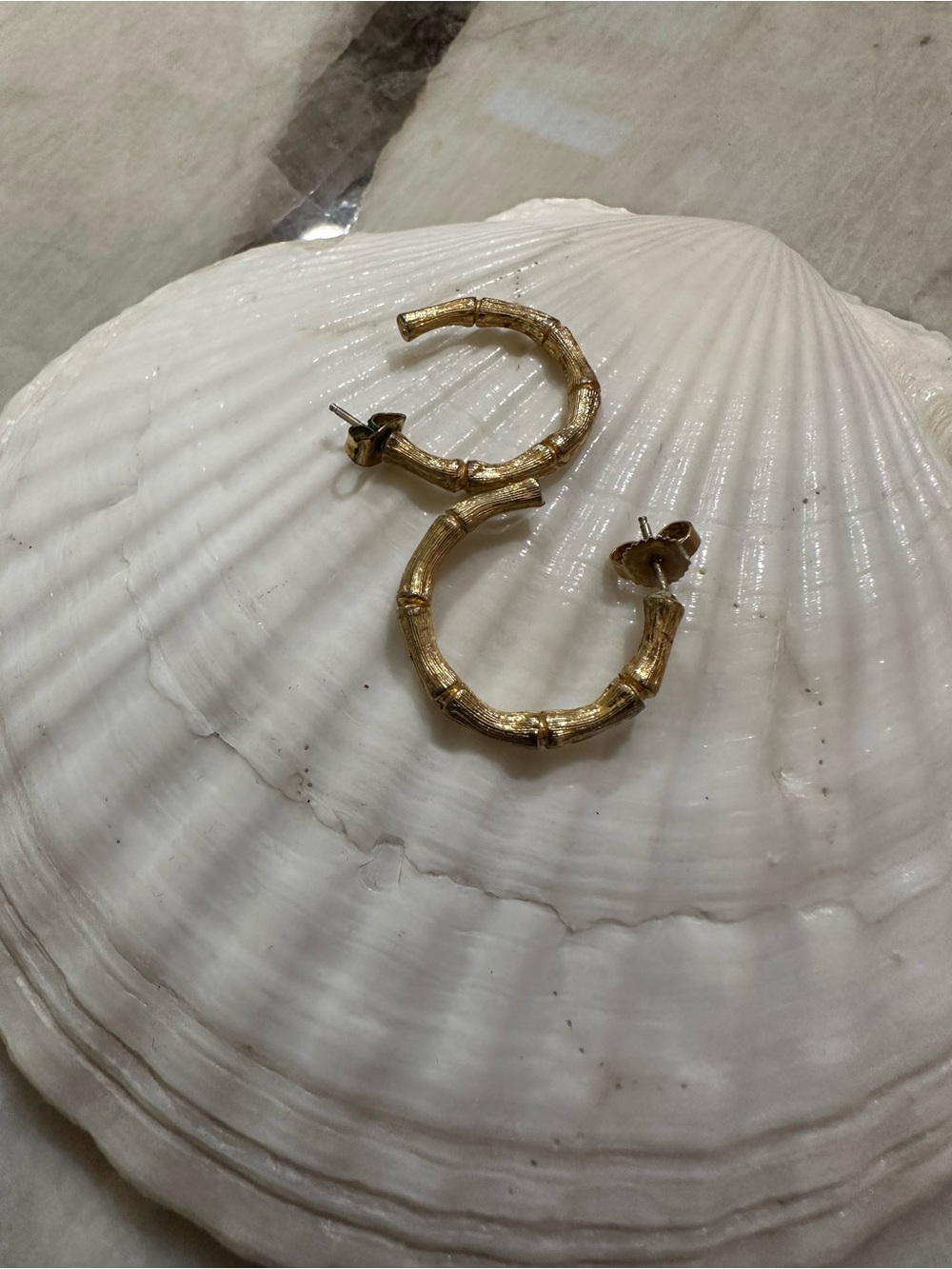 Gold Bamboo-Style Hoop Earrings - Women Jewelry